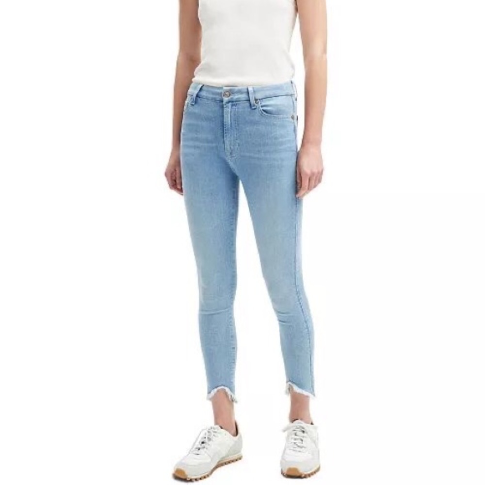 7 FOR ALL MANKIND “THE WAVE-HEM SKINNY ANKLE" Mid-Rise Stretch Jeans In "MAPLE"
